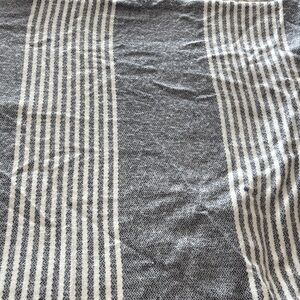 Pottery Barn lightweight navy and white striped fringed throw